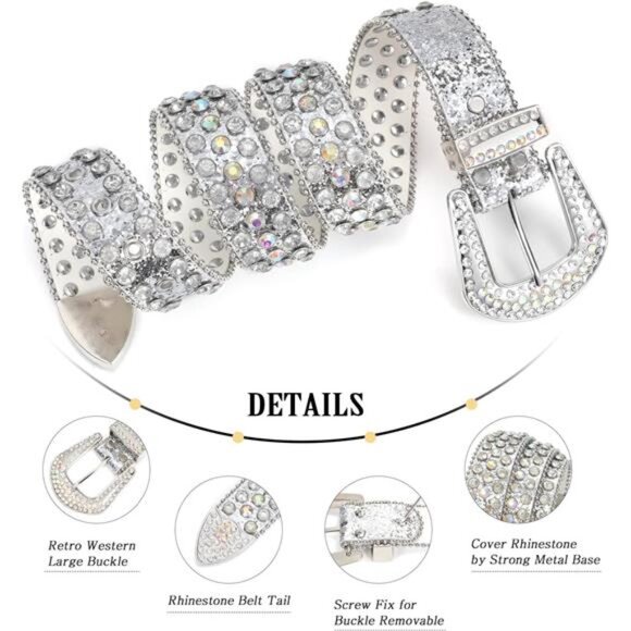 XZQTIVE Cowgirl Bling Studded Leather Belts for Jeans Pants with Rhinestone - Picture 4 of 6